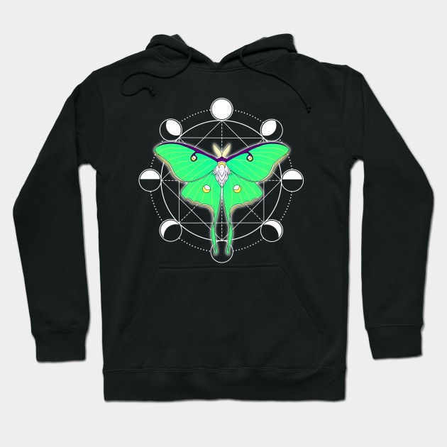 Moon Phase Luna Moth in Color Hoodie by RavenWake